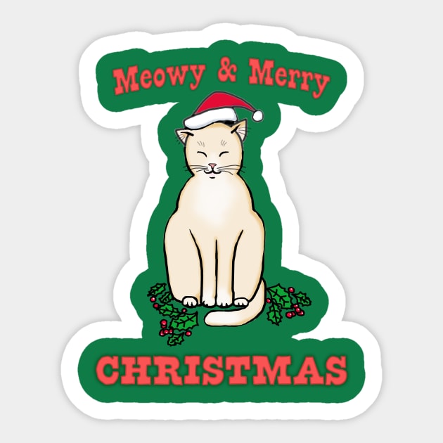 Meowy & Merry Christmas - Cute Cat Design Sticker by jdunster